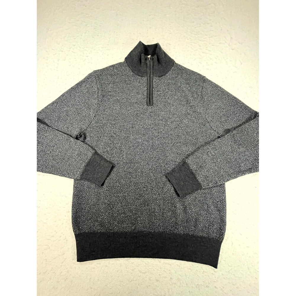 Bonobos Sweater Mens Medium Gray Herringbone Quarter Zip Mock Neck Pullover